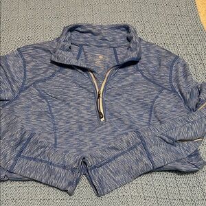 Tangerine Blue and White Striped Athletic Quarter-Zip Pullover